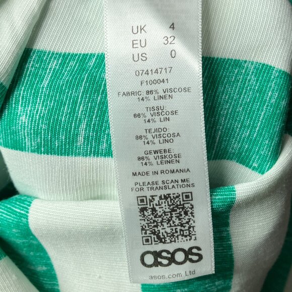 New ASOS DESIGN US 0 UK 4 Green White Linen Blend Button Through Maxi Dress - Picture 9 of 9